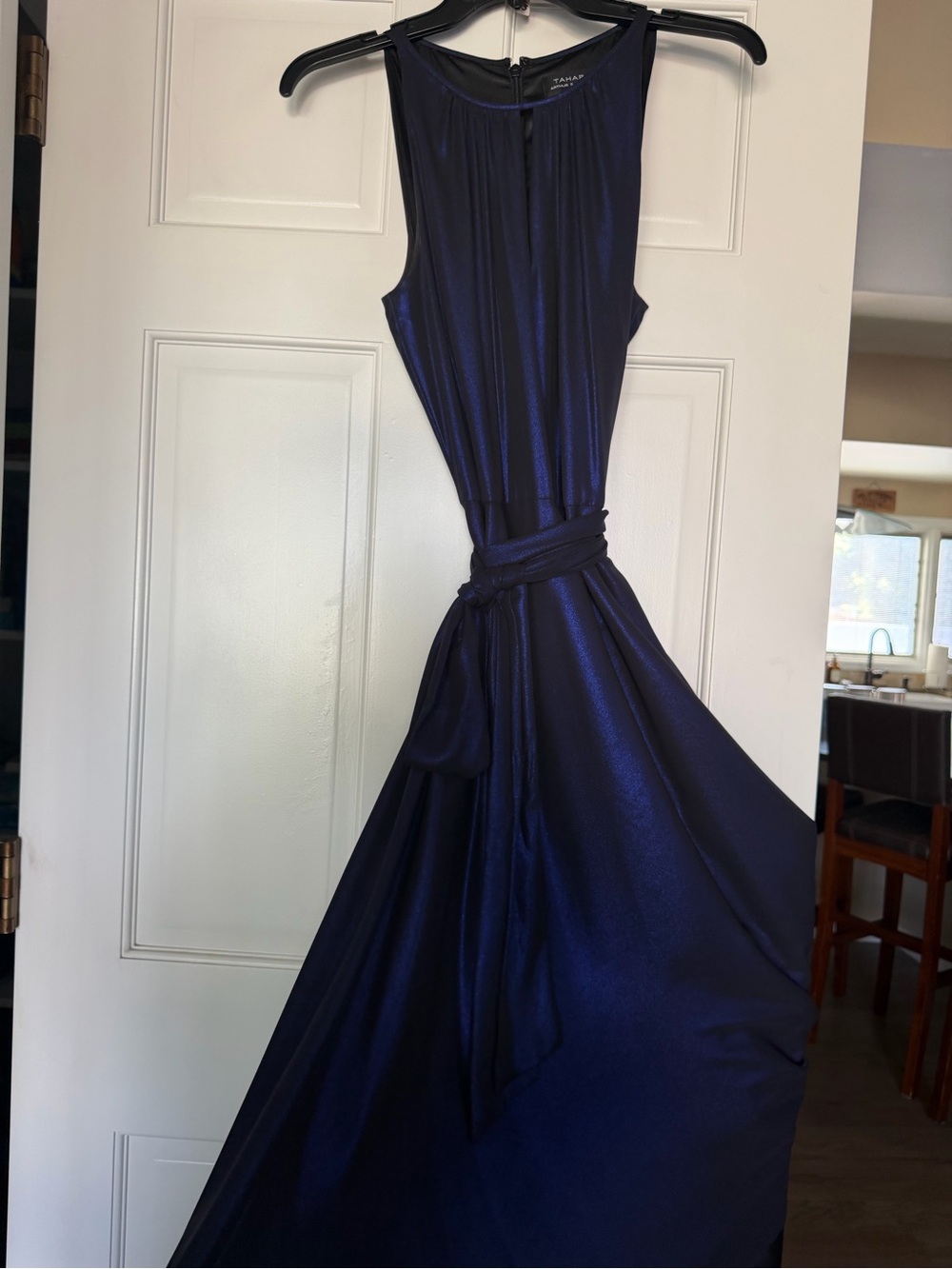 St. John Midnight Blue Sleeveless Knot-Waist Maxi Dress